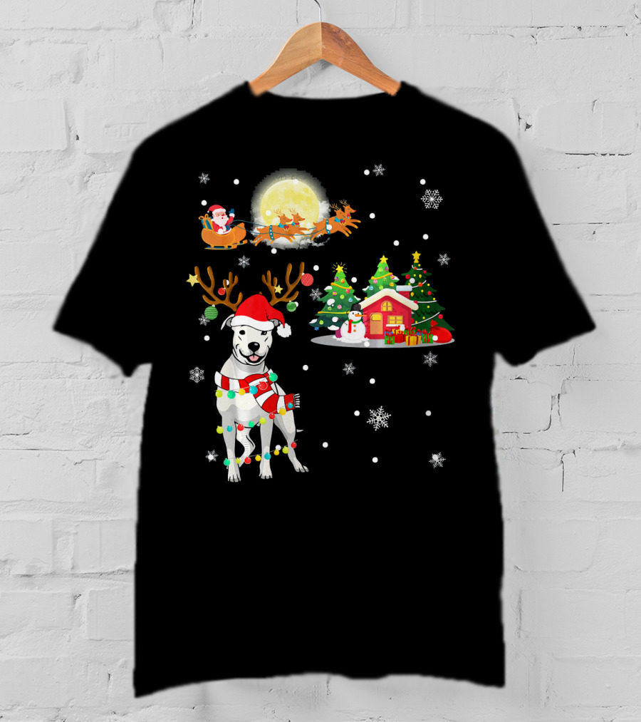 Santa's Sleigh And Festive Dogo Argentino Christmas Wonderland T-Shirt