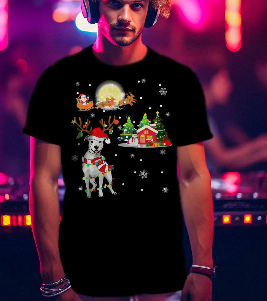 Santa's Sleigh And Festive Dogo Argentino Christmas Wonderland T-Shirt