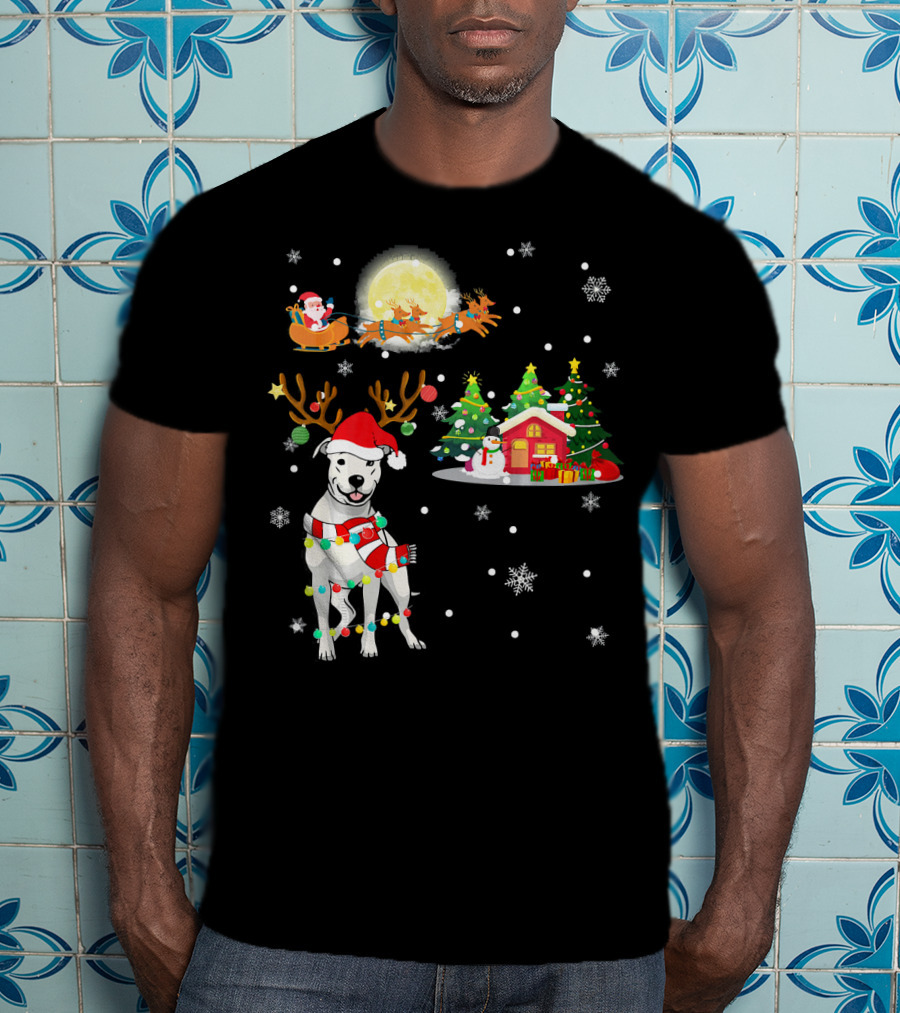 Santa's Sleigh And Festive Dogo Argentino Christmas Wonderland T-Shirt