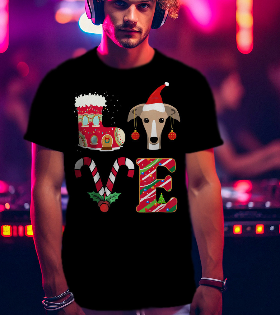 I Love My Greyhound Christmas Love Gingerbread Stocking Santa Hat Candy Cane Ornaments T-Shirt