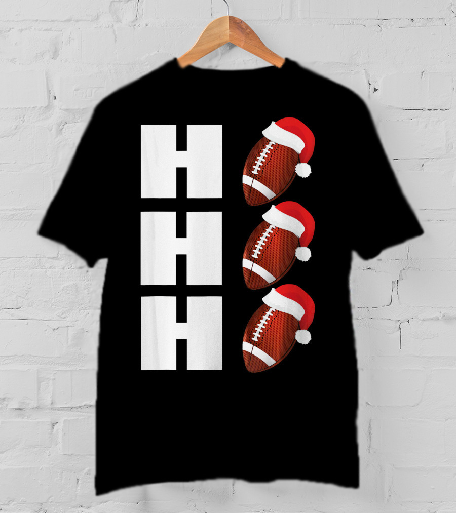 HO HO HO Santa Hat Football Christmas Humor T-Shirt
