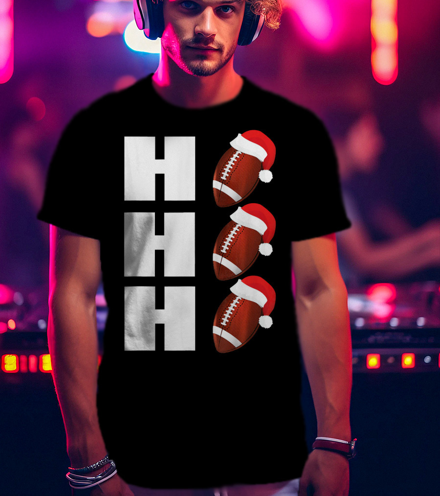 HO HO HO Santa Hat Football Christmas Humor T-Shirt