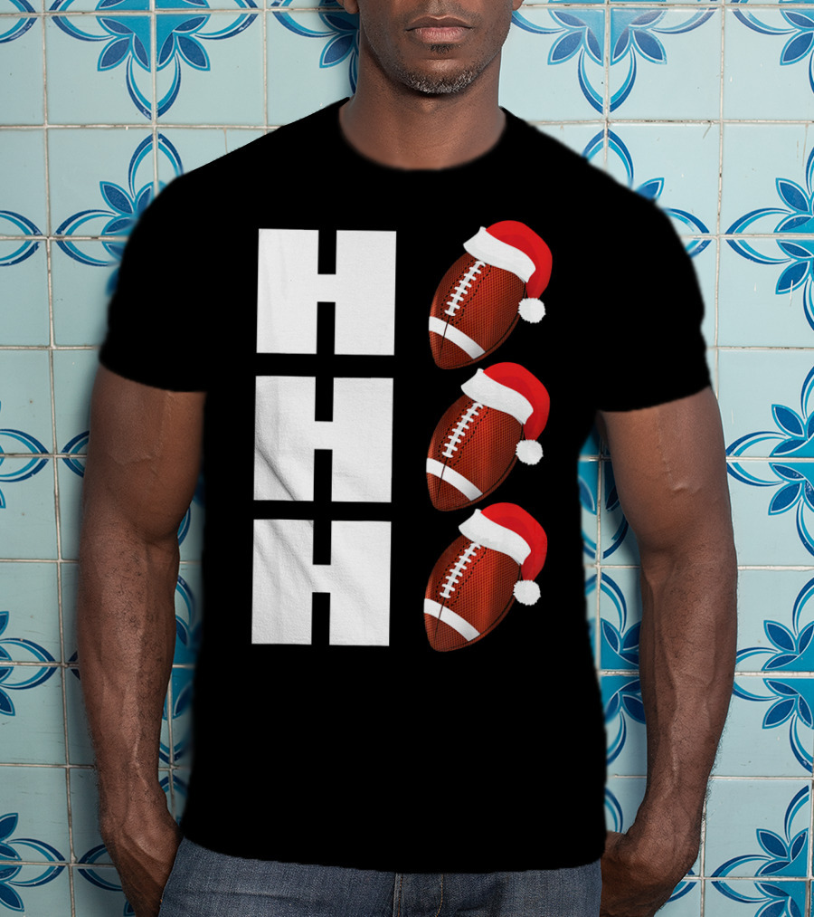 HO HO HO Santa Hat Football Christmas Humor T-Shirt