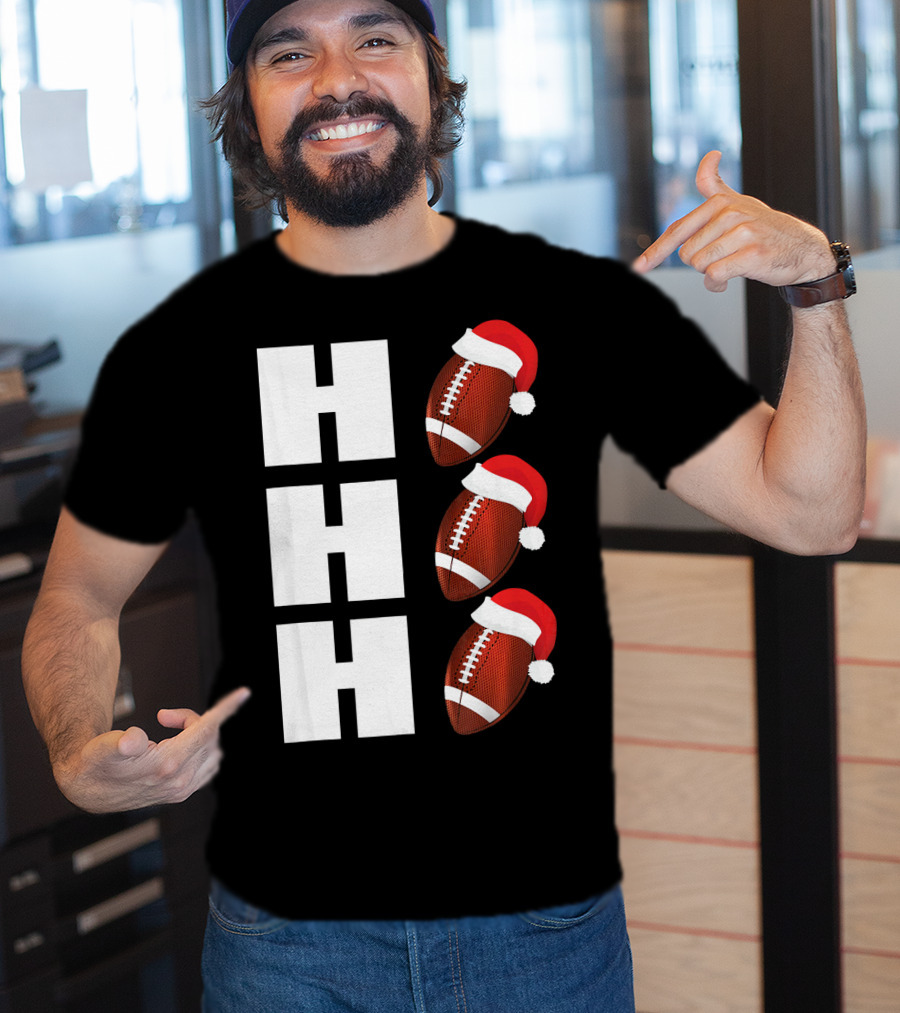 HO HO HO Santa Hat Football Christmas Humor T-Shirt