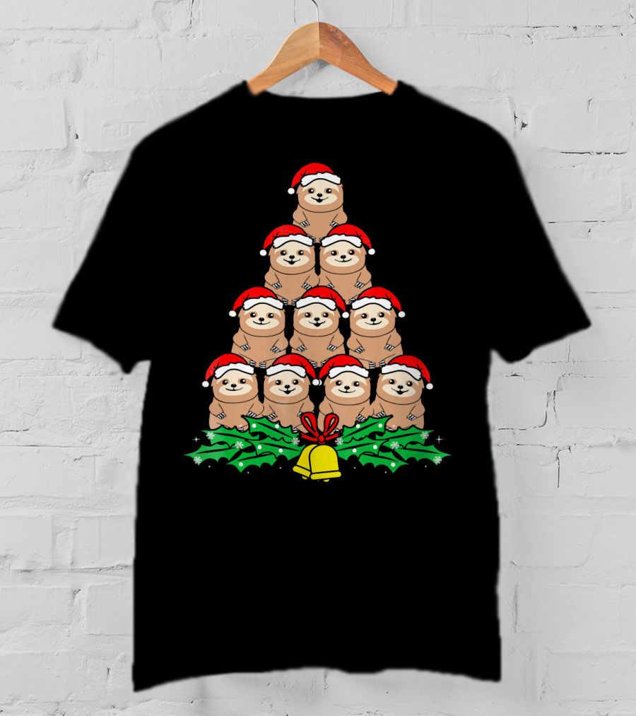 Christmas Tree Of Santa Hat Sloths For Xmas Lovers T-Shirt