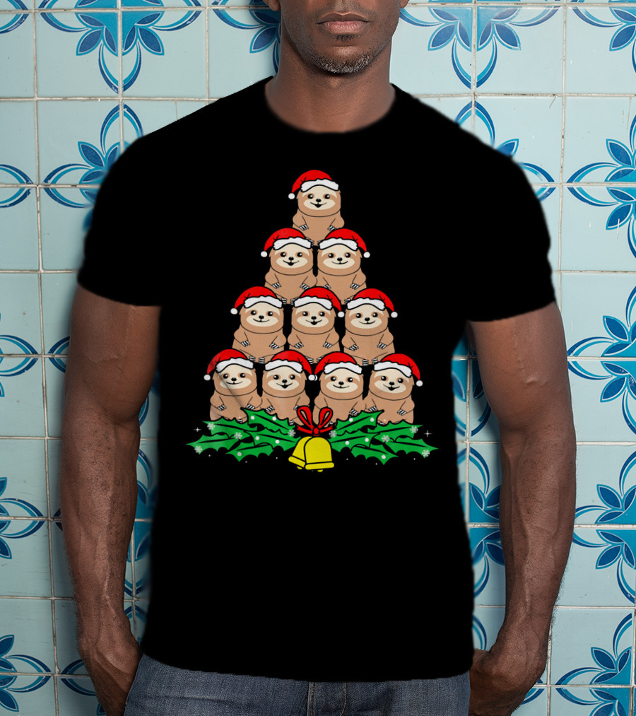 Christmas Tree Of Santa Hat Sloths For Xmas Lovers T-Shirt