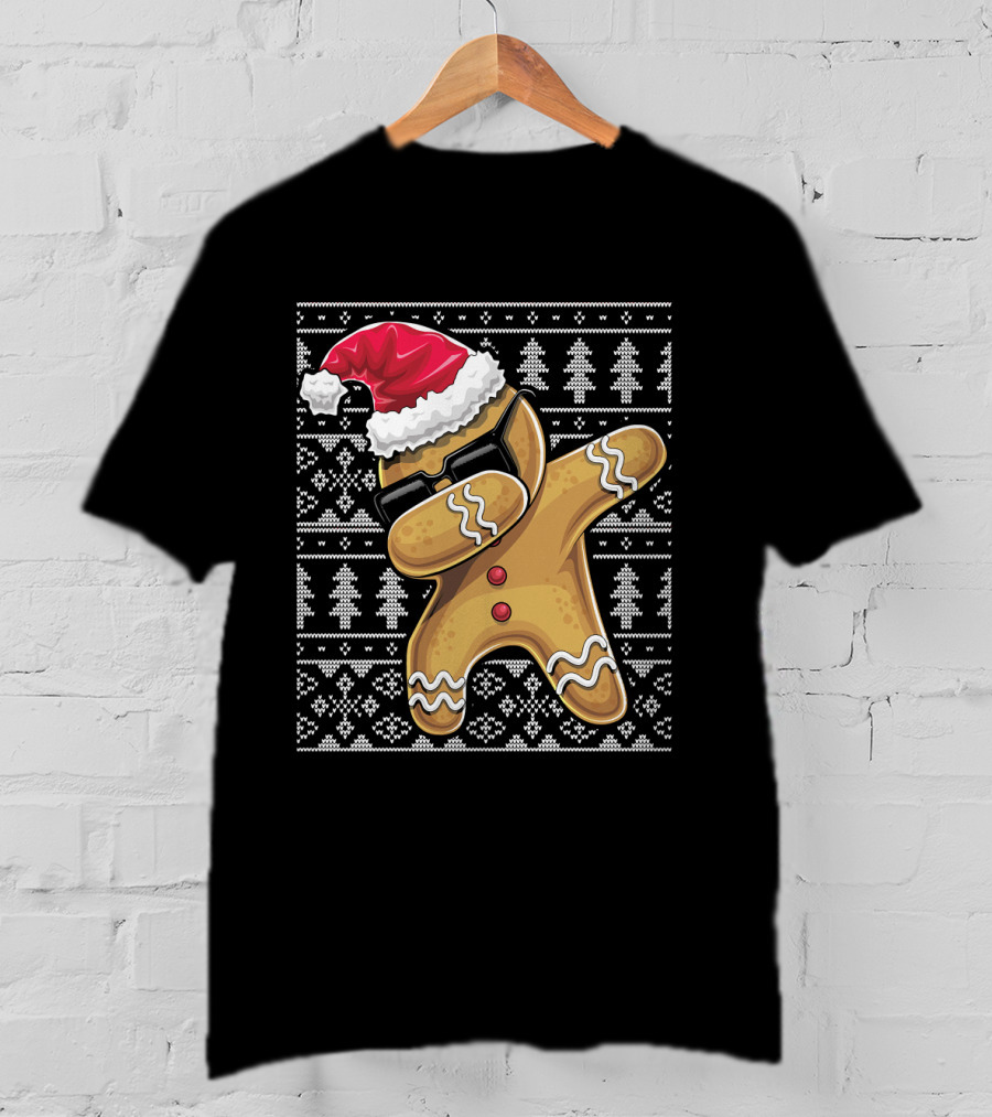 Ugly Christmas Dabbing Gingerbread Cookie Santa Hat T-Shirt