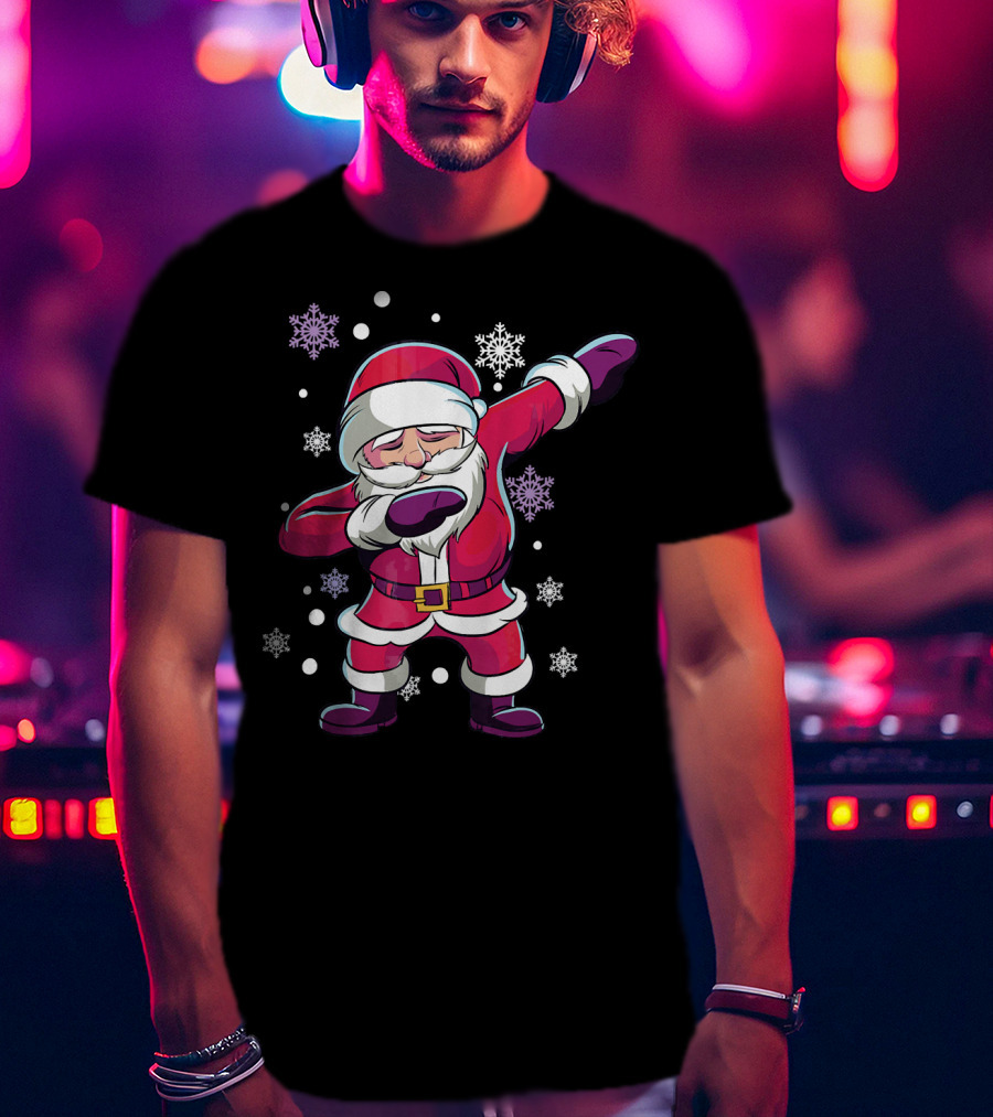 Dabbing Santa Claus With Snowflakes T-Shirt