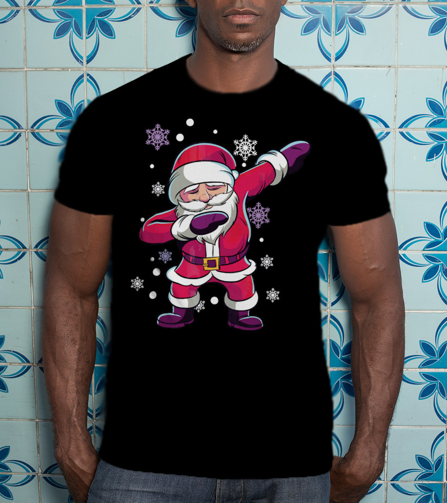 Dabbing Santa Claus With Snowflakes T-Shirt