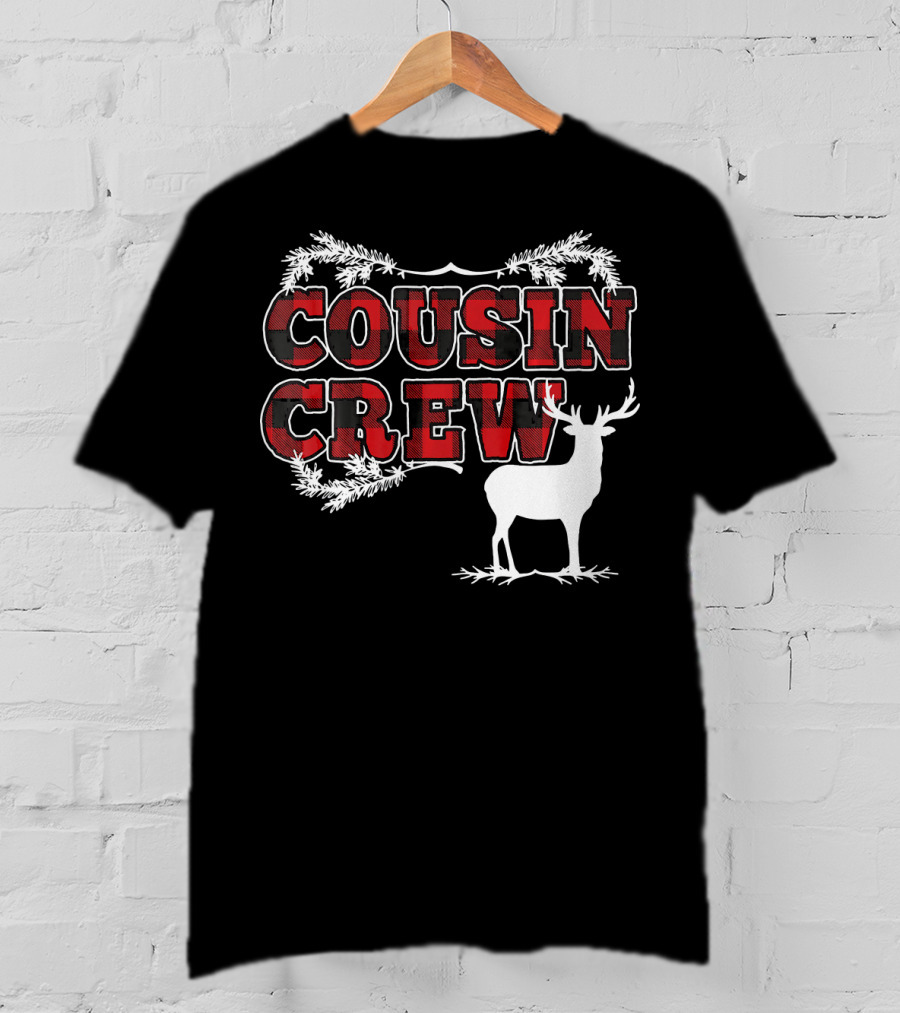 Cousin Crew Plaid Deer Antlers Holiday T-Shirt