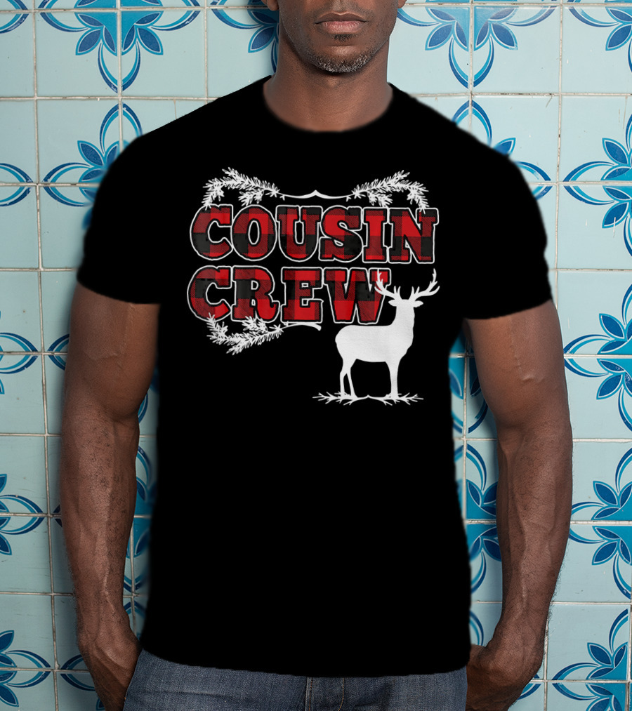Cousin Crew Plaid Deer Antlers Holiday T-Shirt