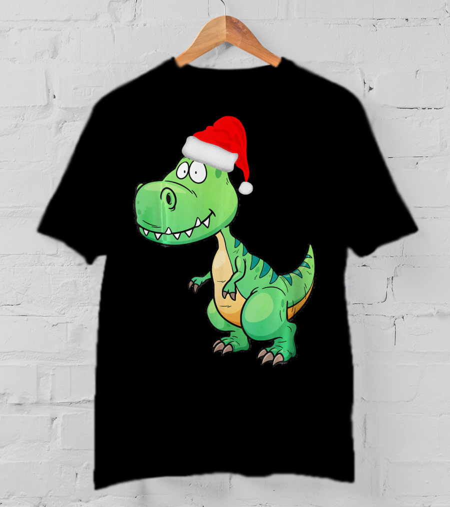 Santa Dinosaur Christmas T-Rex With Santa Hat T-Shirt