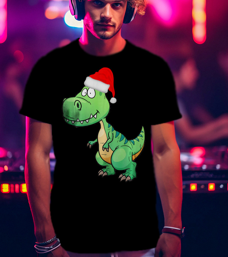 Santa Dinosaur Christmas T-Rex With Santa Hat T-Shirt
