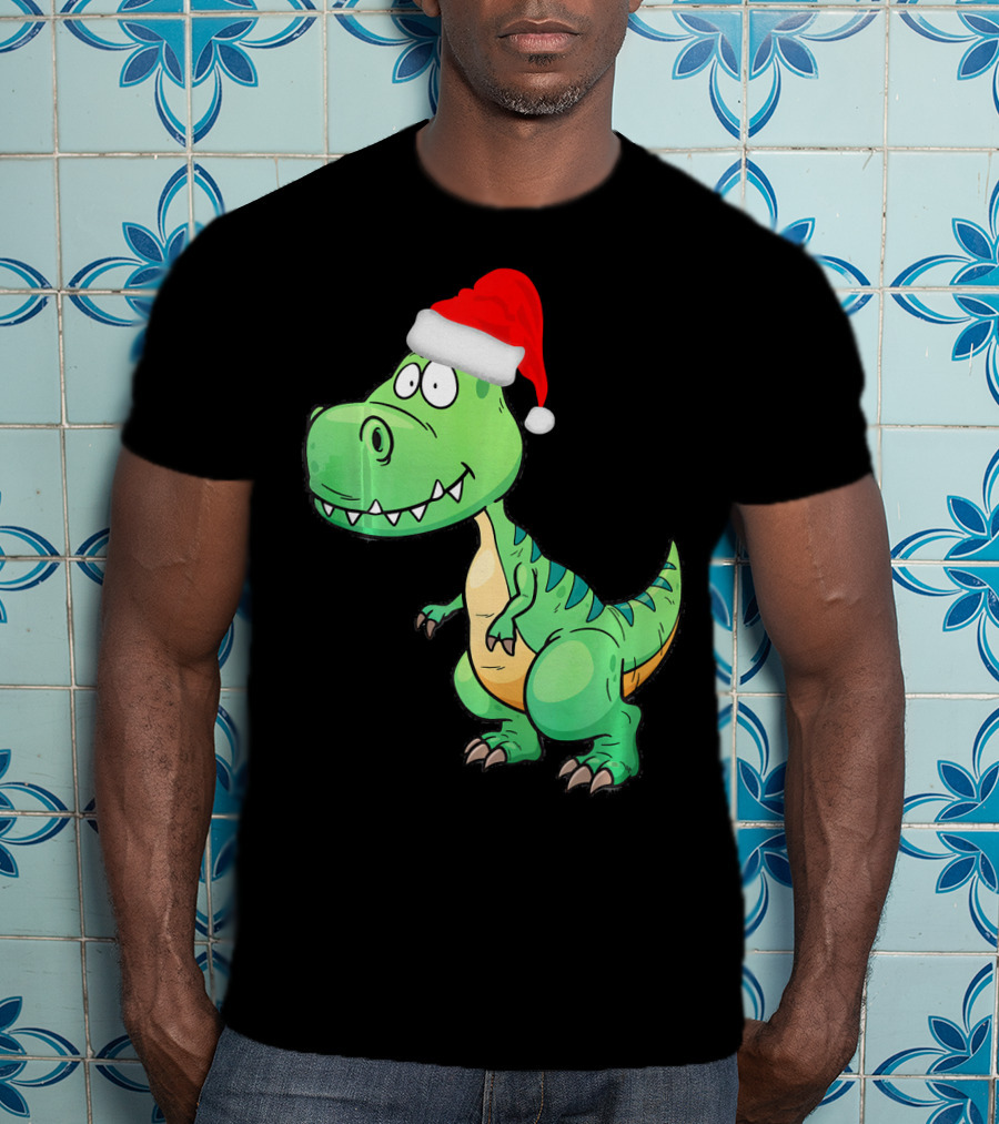 Santa Dinosaur Christmas T-Rex With Santa Hat T-Shirt