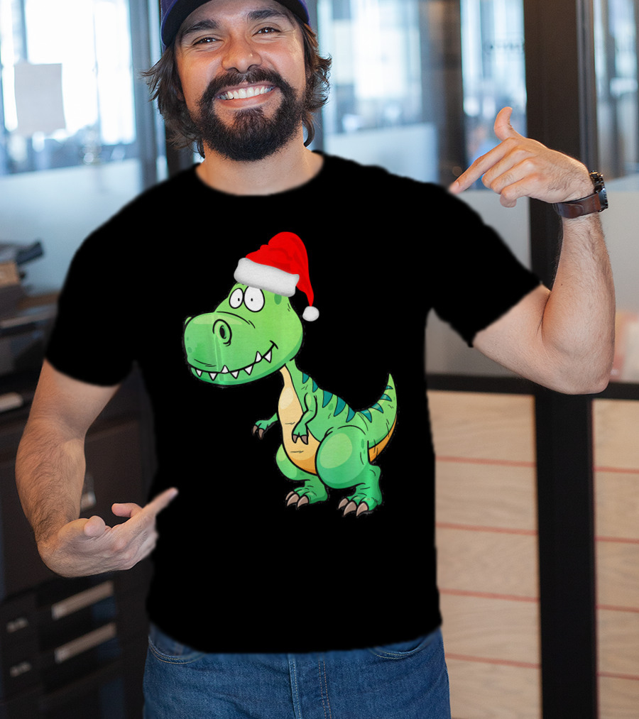 Santa Dinosaur Christmas T-Rex With Santa Hat T-Shirt