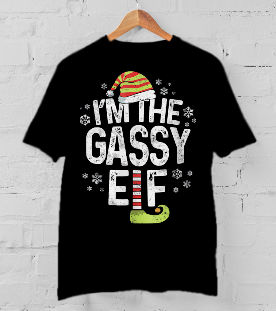 I'm The Gassy Elf Christmas Hat And Shoe With Snowflakes T-Shirt