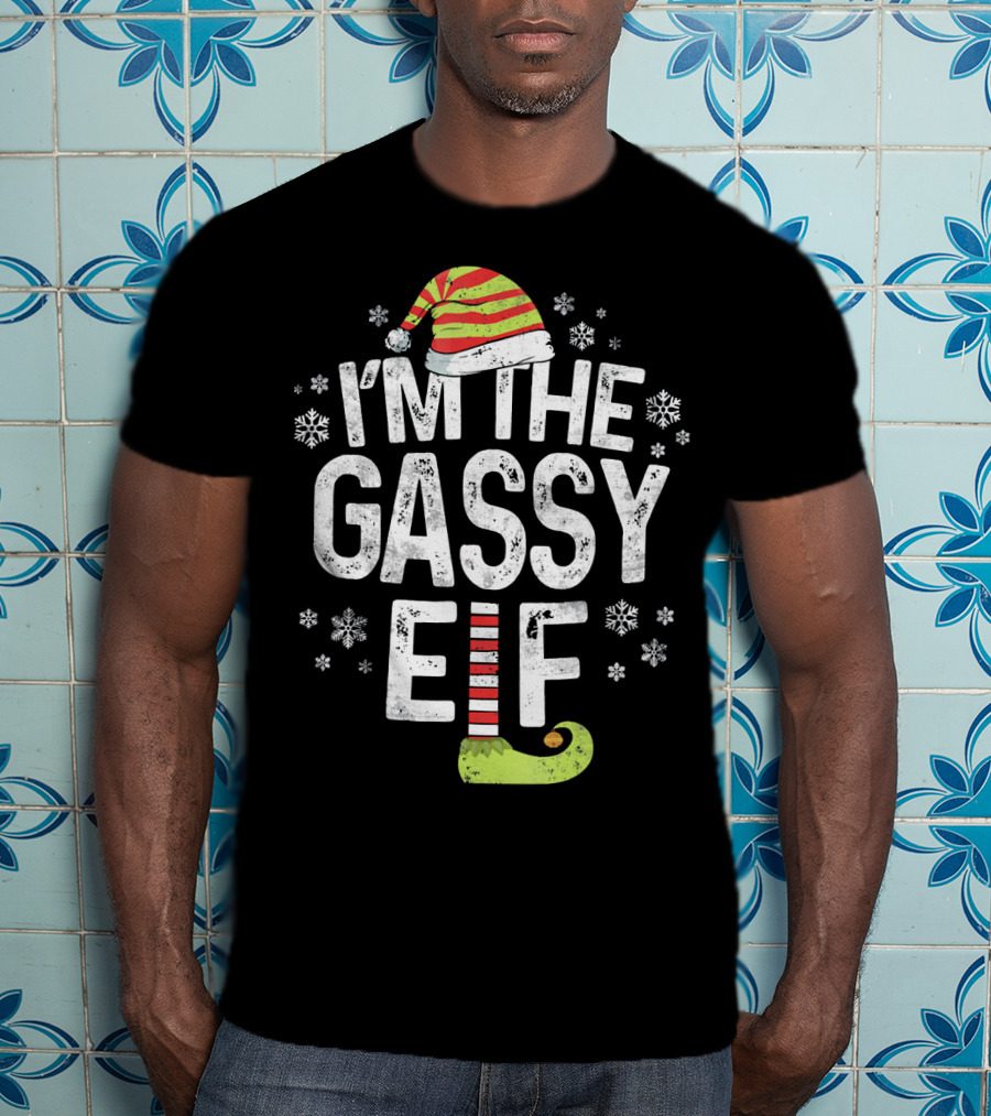 I'm The Gassy Elf Christmas Hat And Shoe With Snowflakes T-Shirt