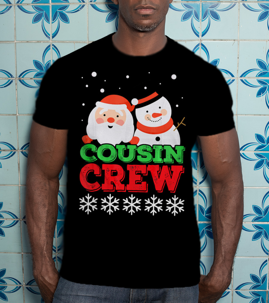 Cousin Crew Santa Snowman Christmas Party Snowflakes T-Shirt