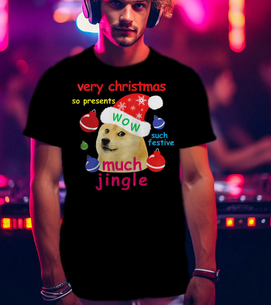 Very Christmas So Presents Wow Much Jingle Such Festive Doge Santa T-Shirt