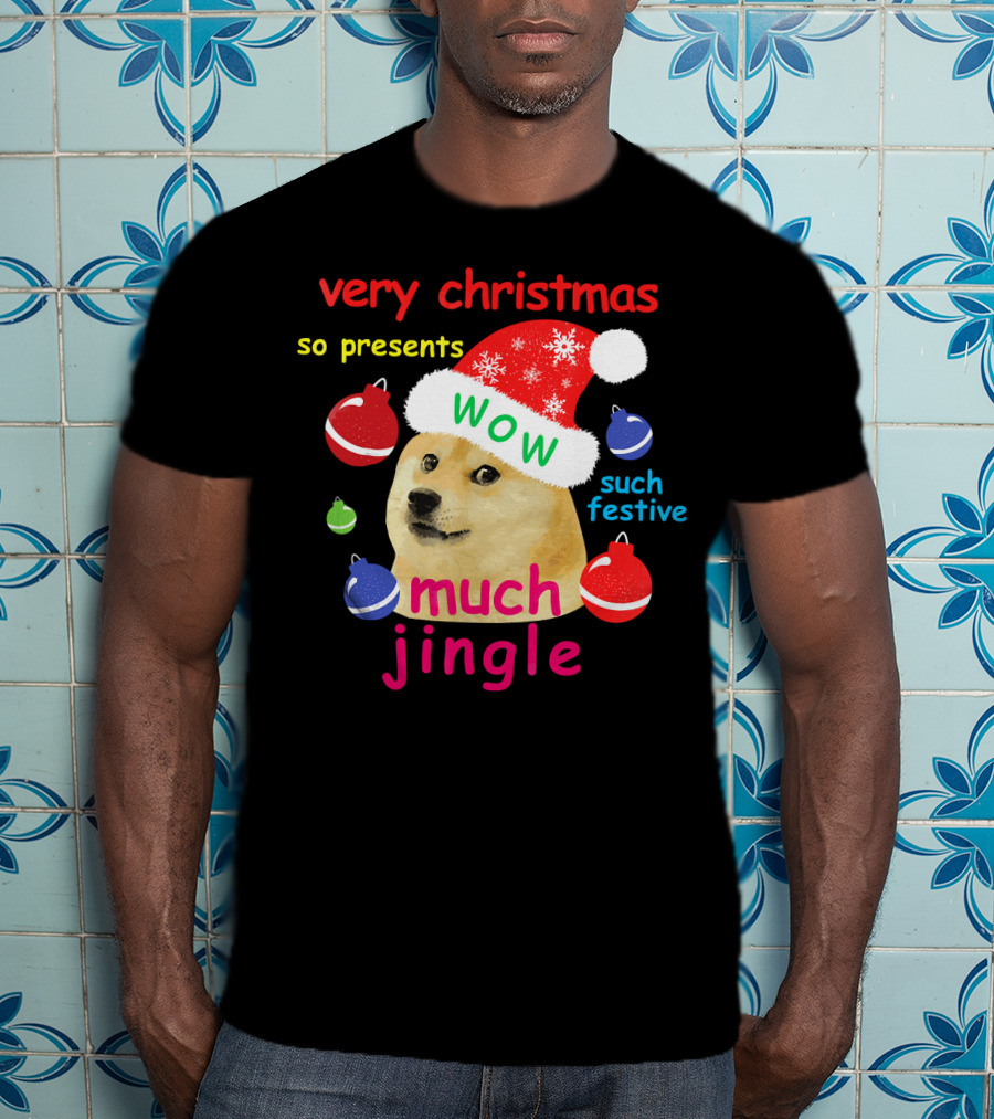 Very Christmas So Presents Wow Much Jingle Such Festive Doge Santa T-Shirt