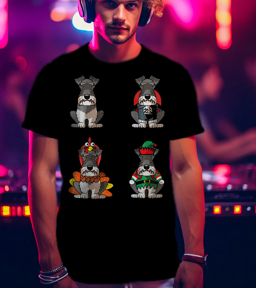 Miniature Schnauzer Seasons Halloween Thanksgiving Christmas Outfits T-Shirt
