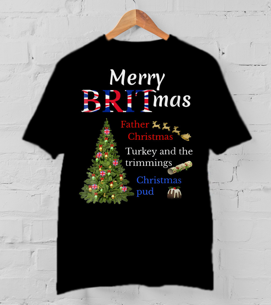 Merry Britmas Father Christmas Turkey And Trimmings Christmas Pud T-Shirt