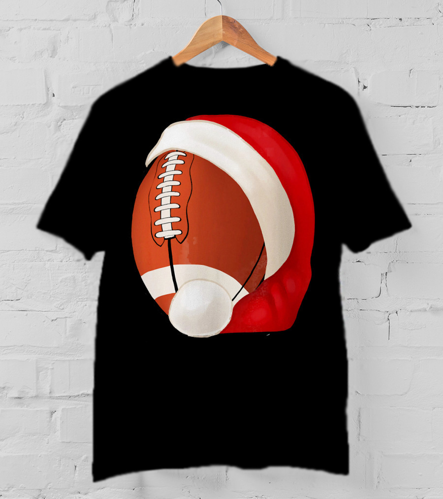 American Football Santa Hat Christmas T-Shirt