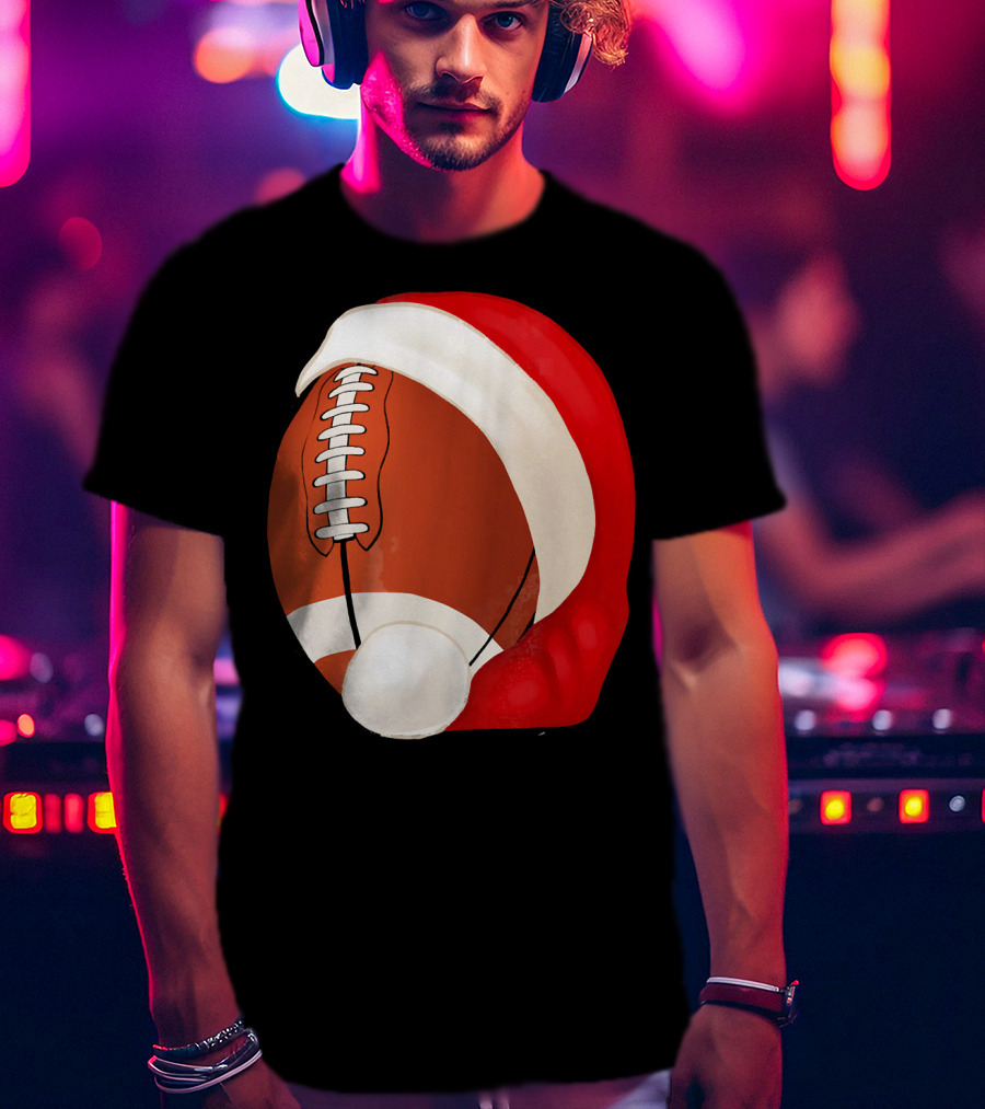 American Football Santa Hat Christmas T-Shirt