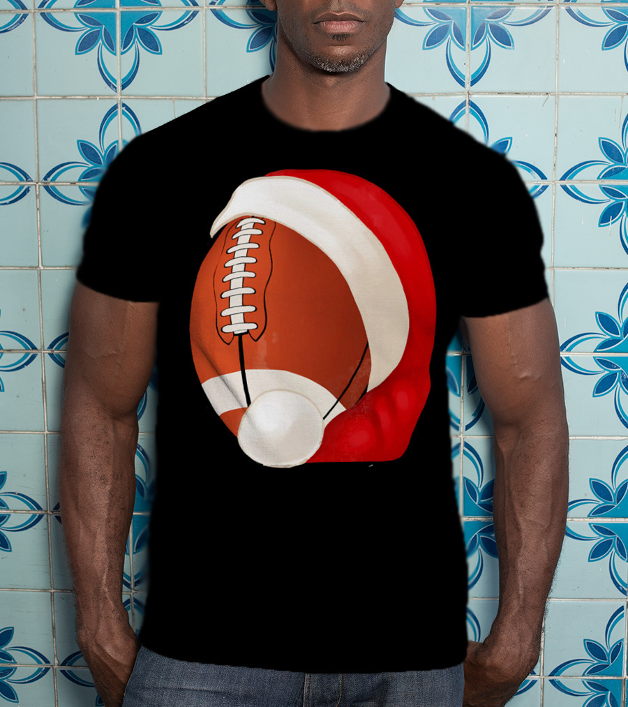 American Football Santa Hat Christmas T-Shirt