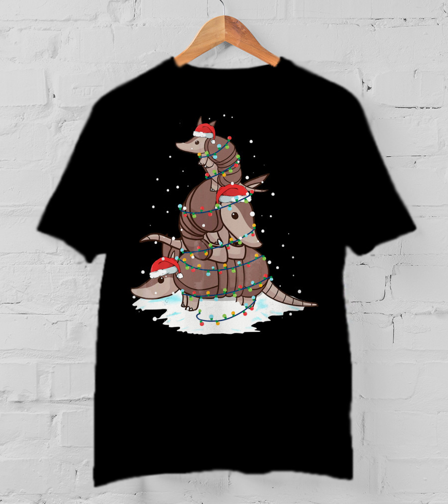 Armadillo Santa Christmas Light Tree Stack T-Shirt