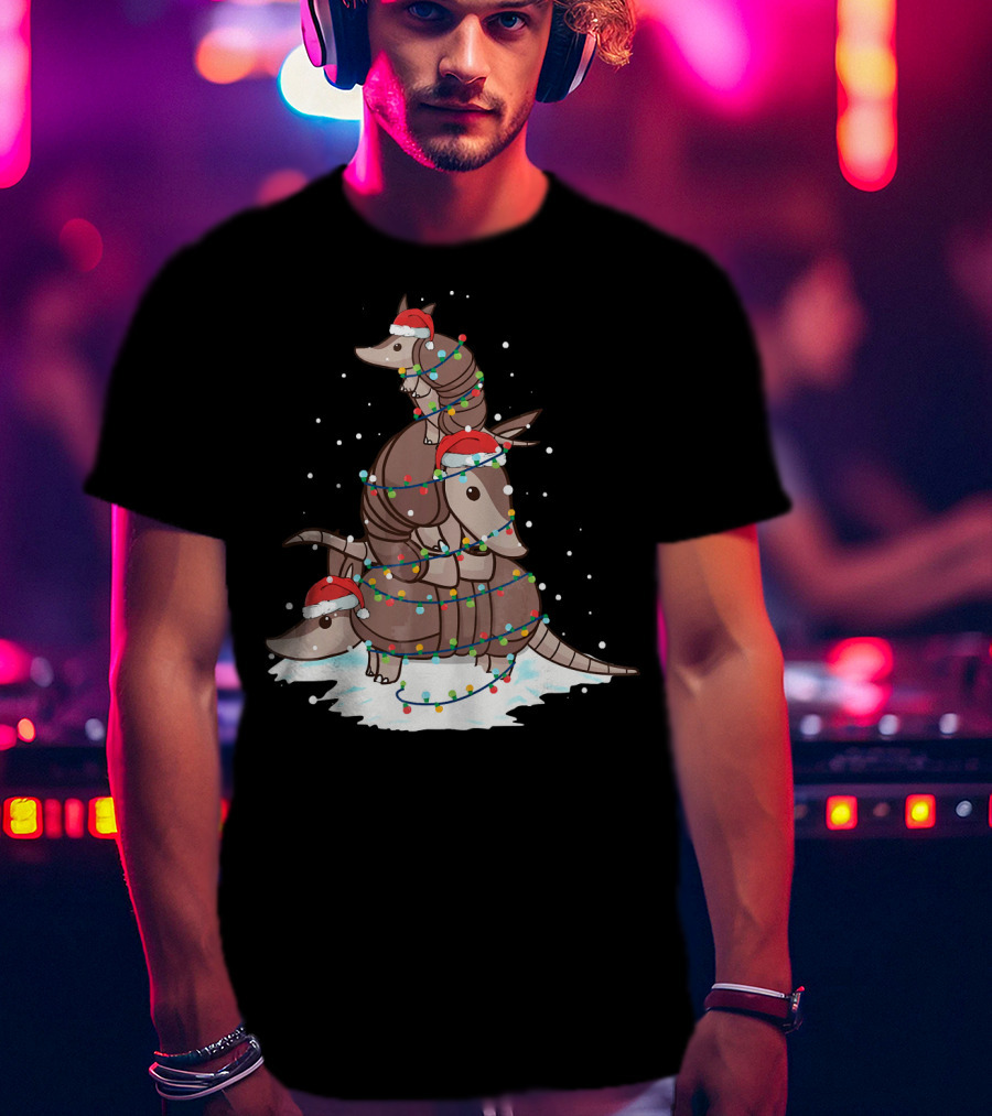 Armadillo Santa Christmas Light Tree Stack T-Shirt