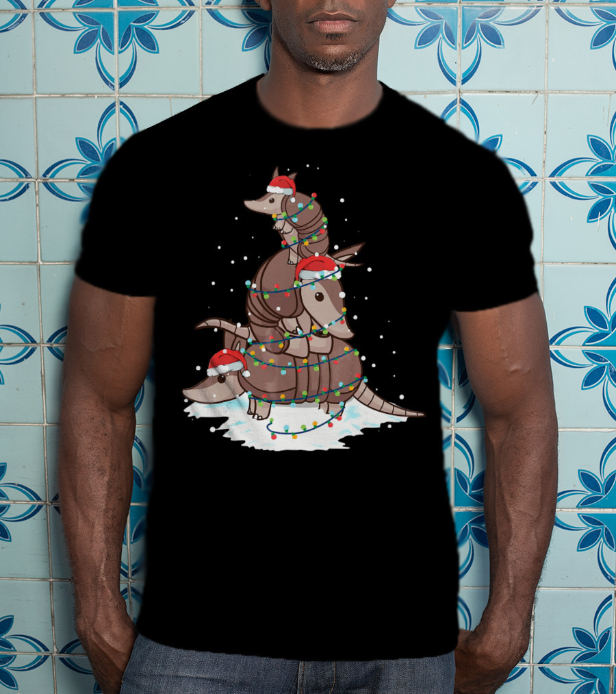 Armadillo Santa Christmas Light Tree Stack T-Shirt