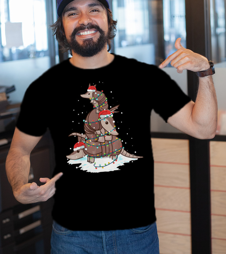 Armadillo Santa Christmas Light Tree Stack T-Shirt