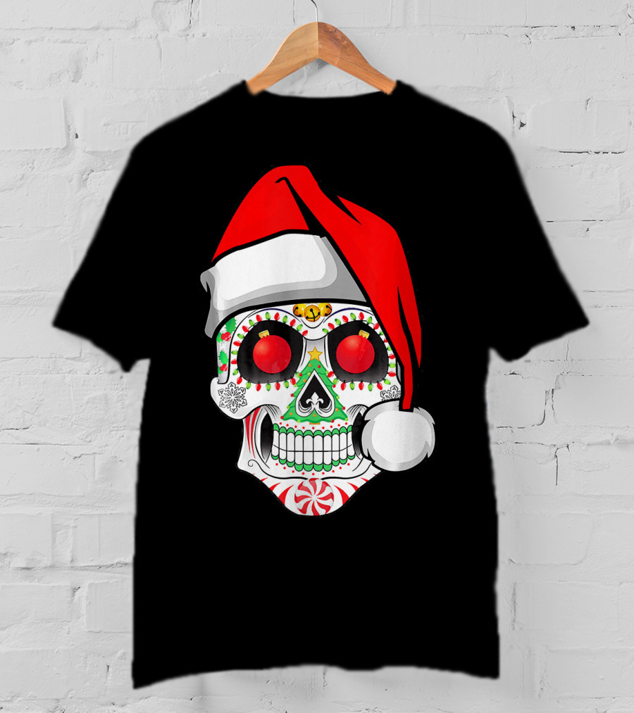 Jingle Jangle Christmas Sugar Skull Santa Hat Peppermint T-Shirt