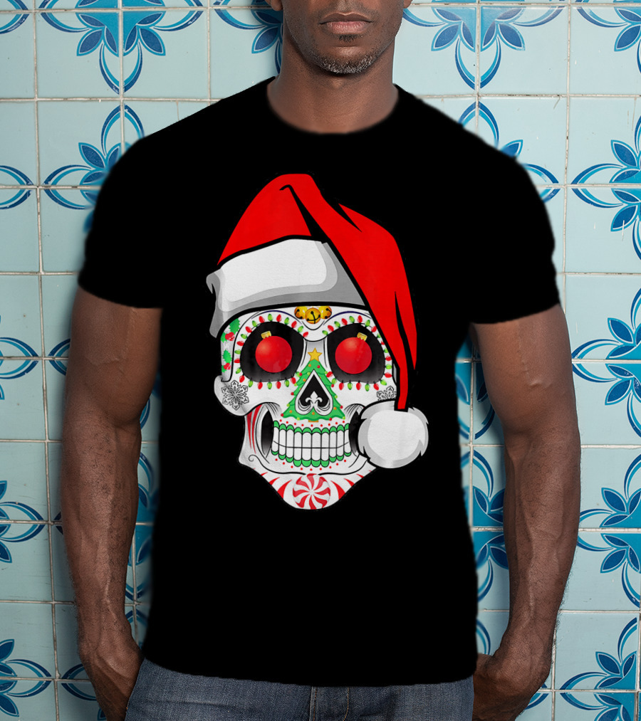 Jingle Jangle Christmas Sugar Skull Santa Hat Peppermint T-Shirt