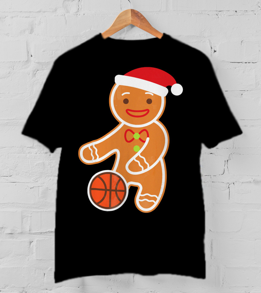 Basketball Gingerbread Player Santa Hat Gingerbread Man T-Shirt