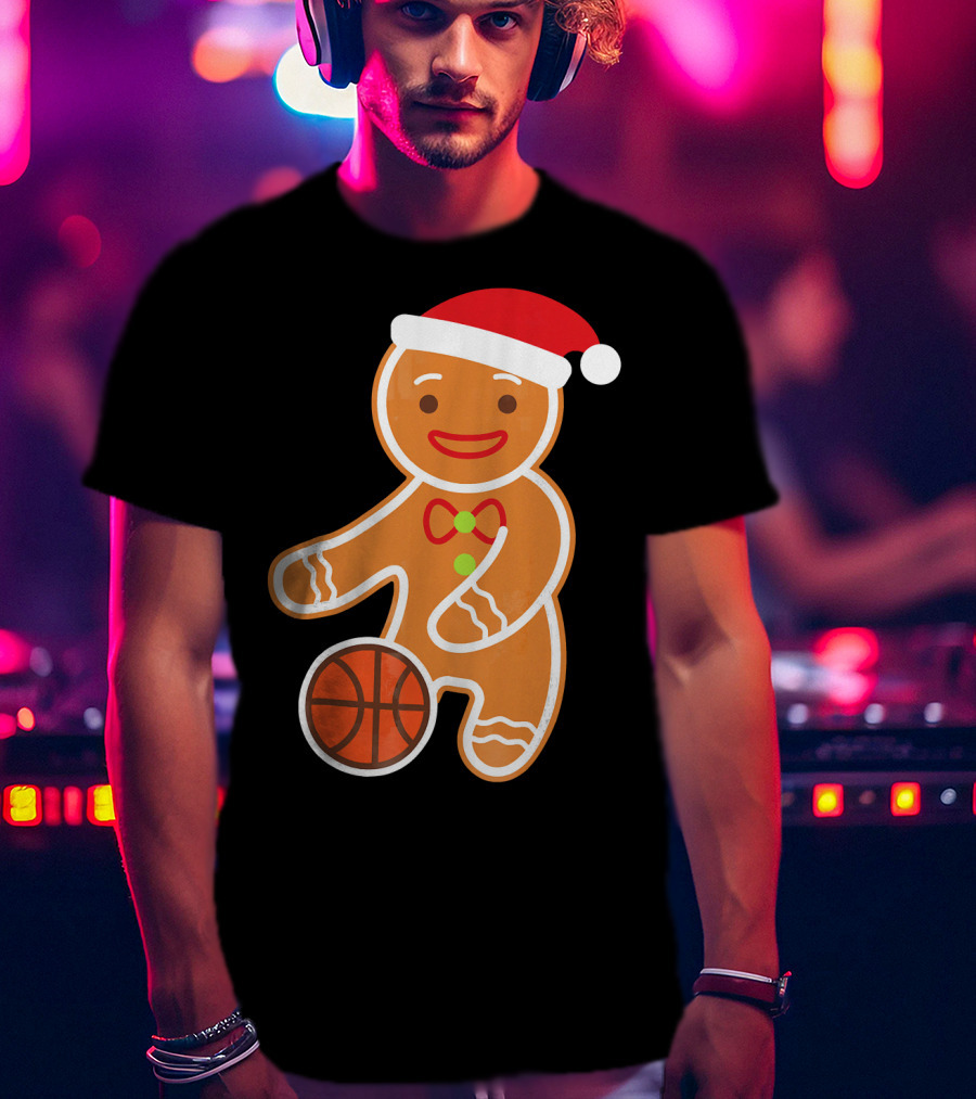 Basketball Gingerbread Player Santa Hat Gingerbread Man T-Shirt