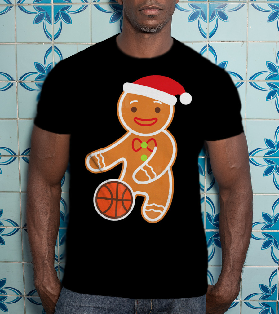 Basketball Gingerbread Player Santa Hat Gingerbread Man T-Shirt