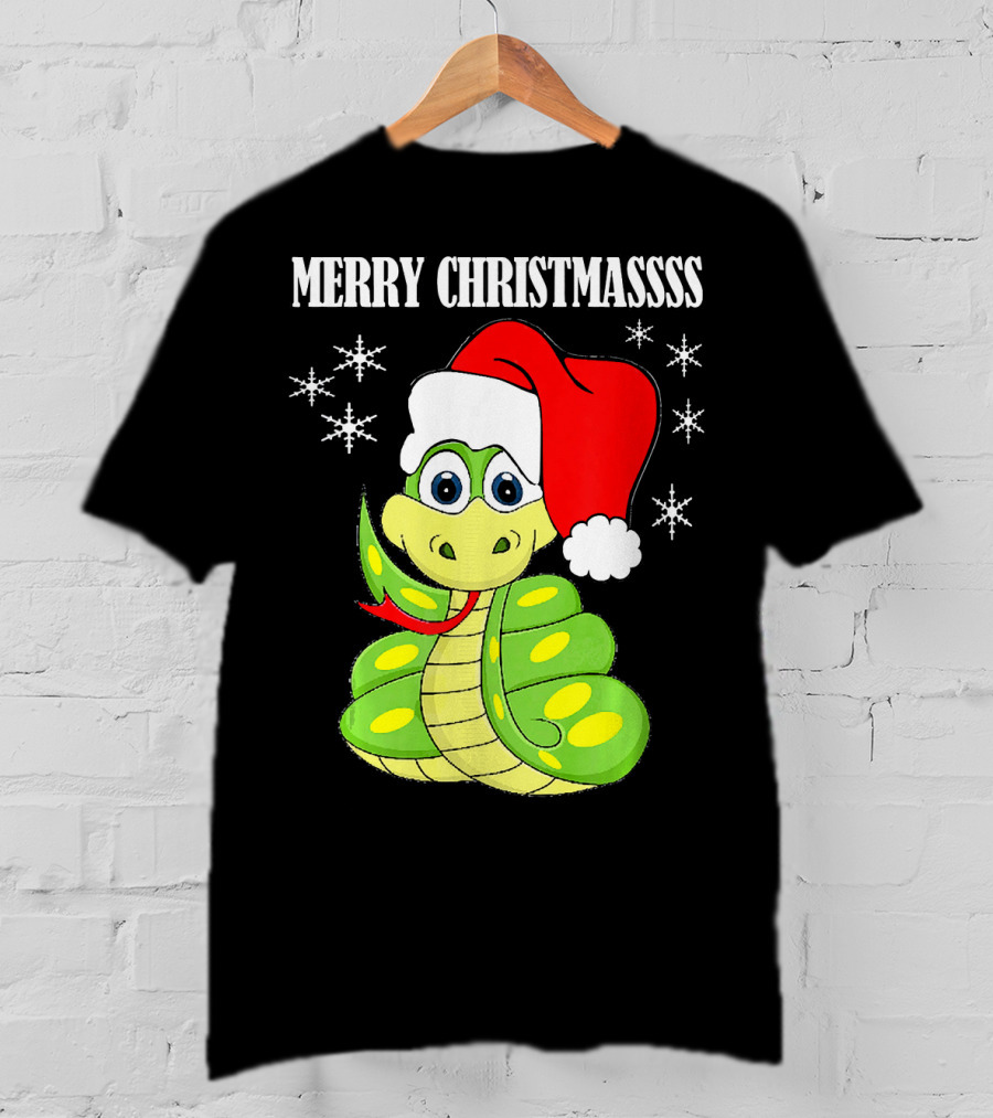 Merry Christmassss Snake Cute Snak Santa Hat Snowflakes T-Shirt