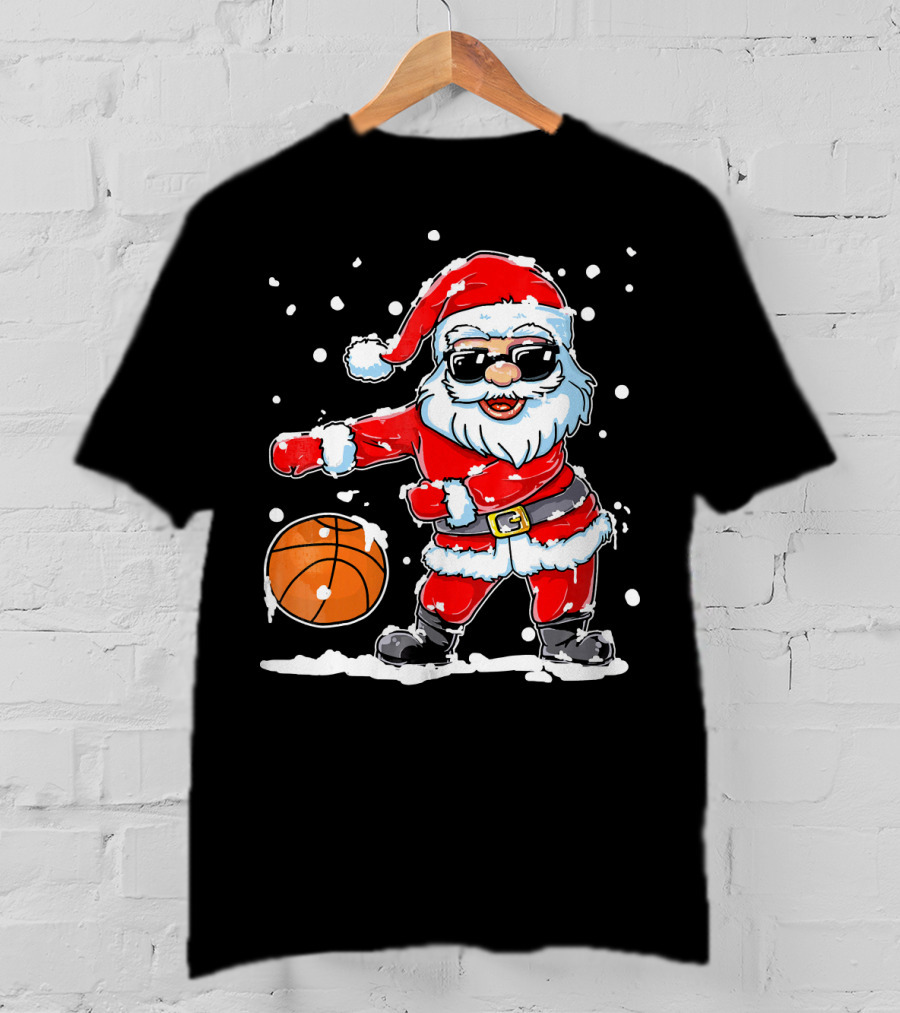 Santa Flossing With Basketball In Snowy Christmas Scene T-Shirt