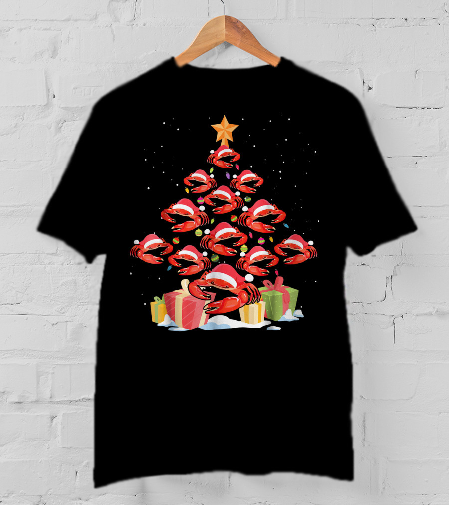 Funny Crab Christmas Tree Santa Lights Gifts Star T-Shirt
