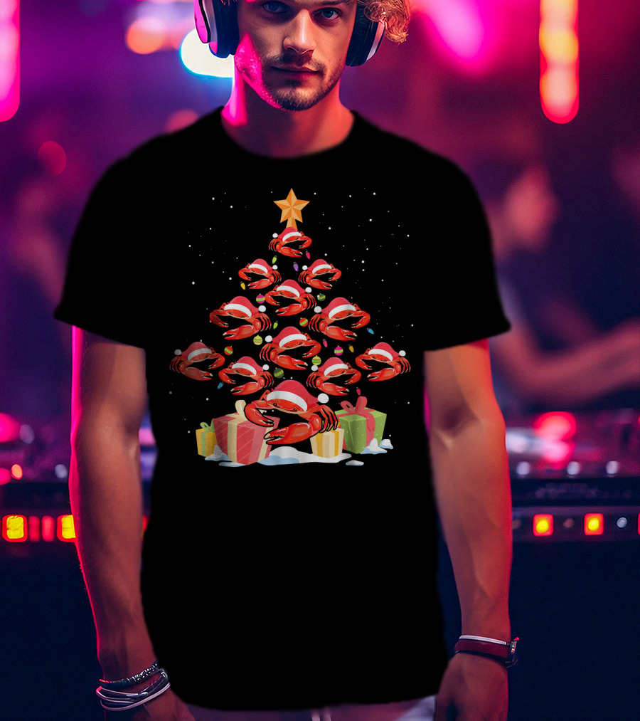 Funny Crab Christmas Tree Santa Lights Gifts Star T-Shirt