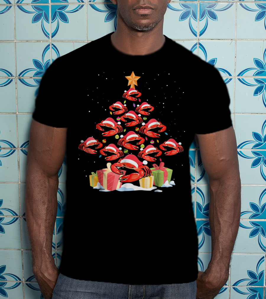 Funny Crab Christmas Tree Santa Lights Gifts Star T-Shirt