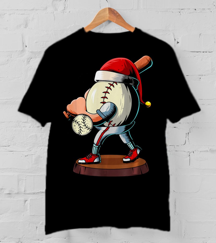 Christmas Baseball Batter Santa With Red Shoes And Bat T-Shirt