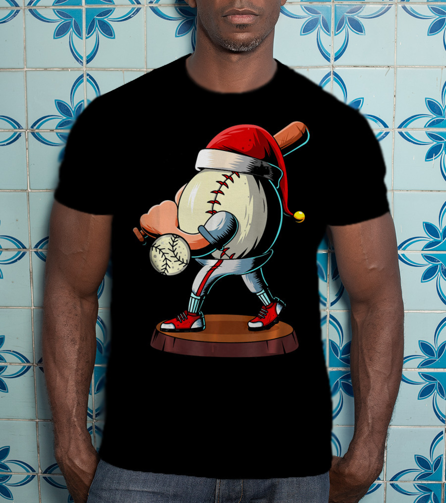 Christmas Baseball Batter Santa With Red Shoes And Bat T-Shirt