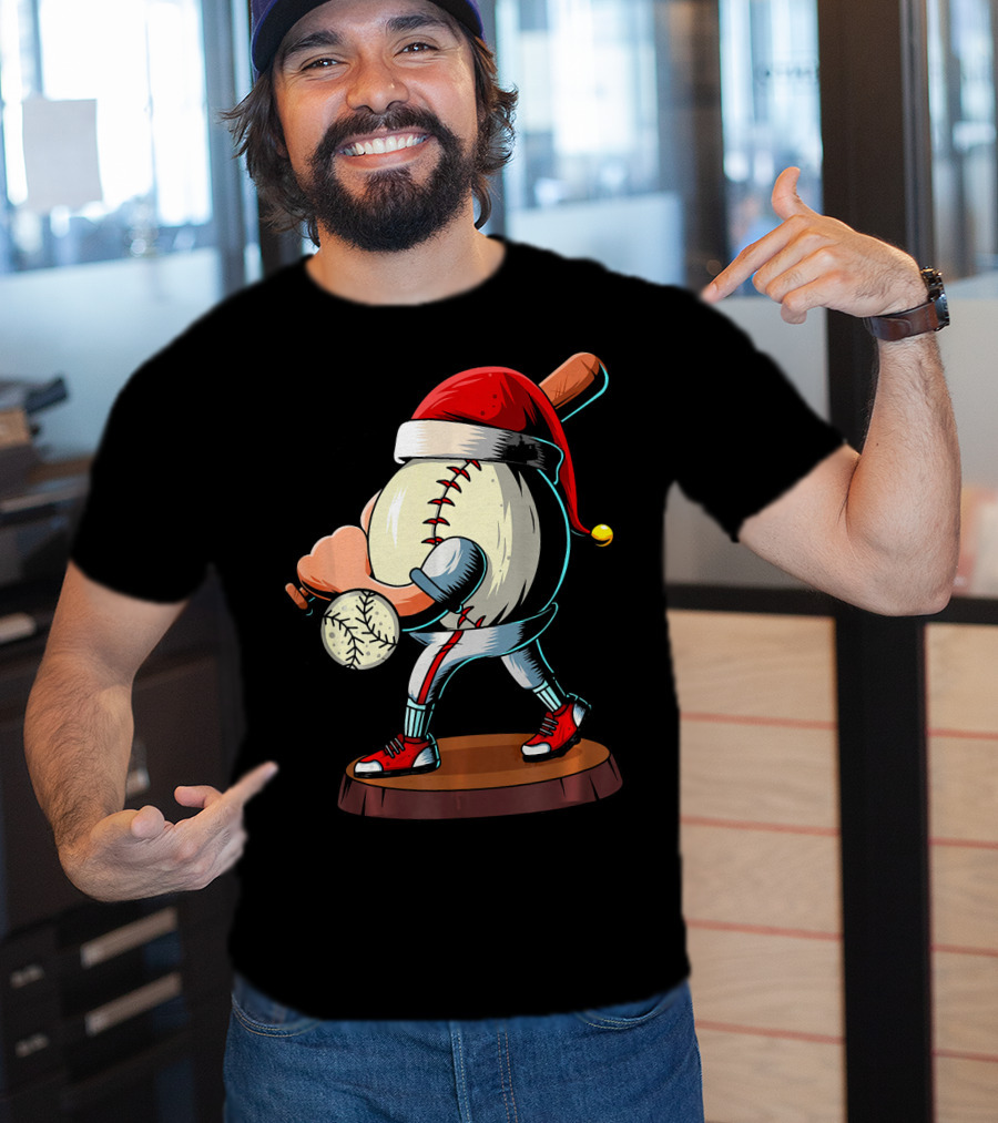 Christmas Baseball Batter Santa With Red Shoes And Bat T-Shirt