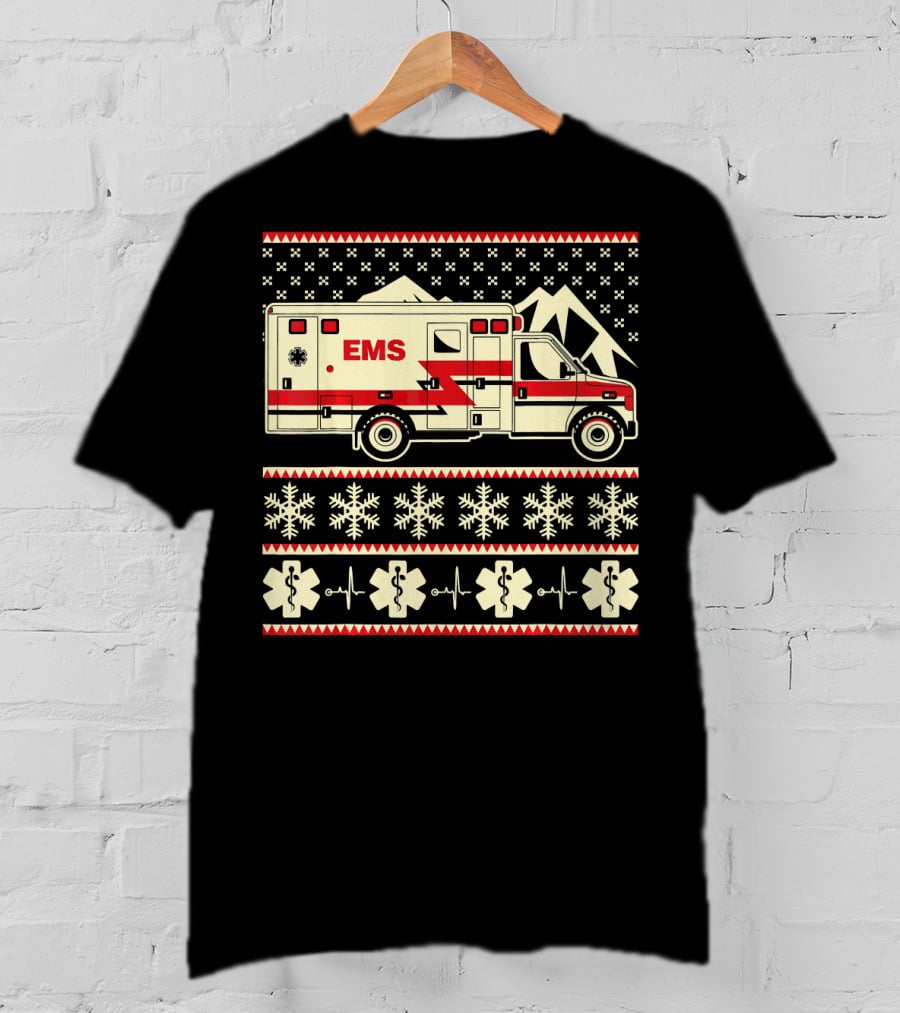 EMS Christmas Ambulance Ugly Sweater Snowflake T-Shirt