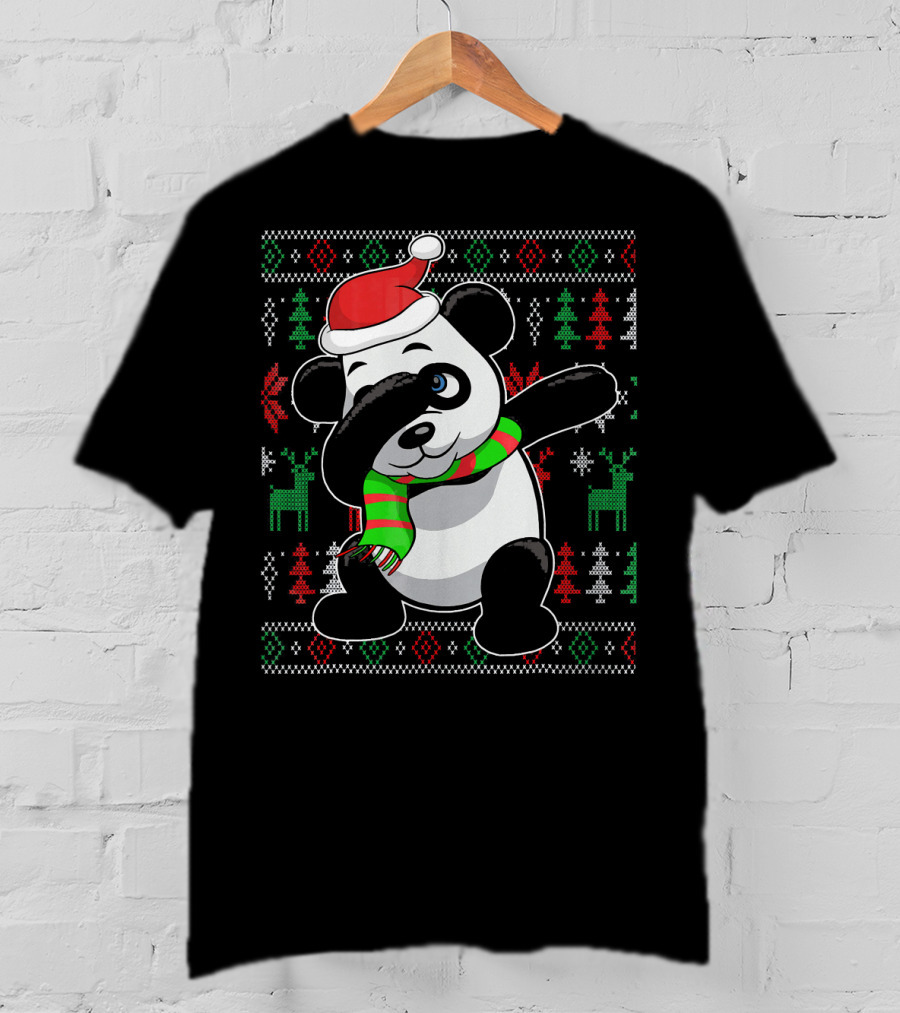 Ugly Christmas Sweater With Dabbing Santa Panda And Festive T-Shirt