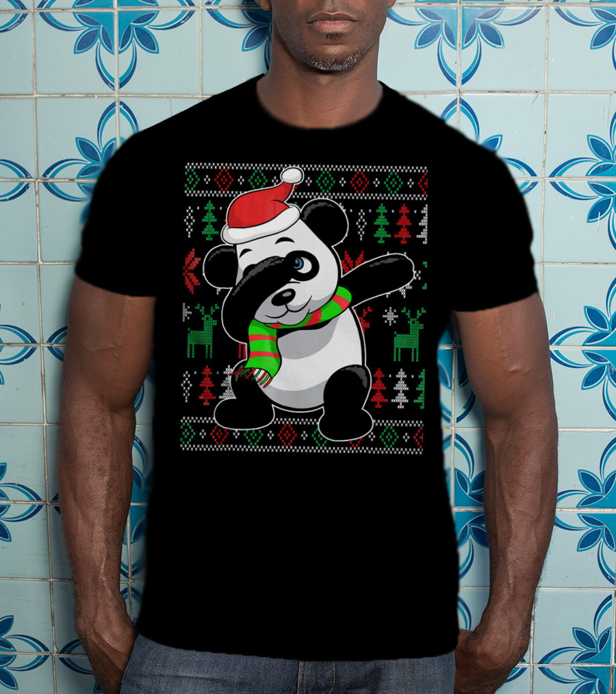 Ugly Christmas Sweater With Dabbing Santa Panda And Festive T-Shirt