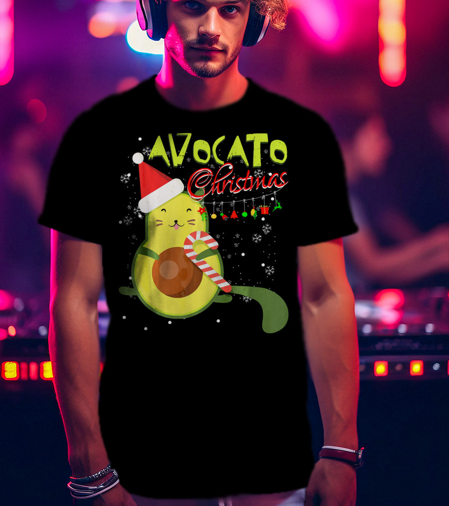 Avocato Christmas Funny Cute Cat Avocado Vegan T-Shirt